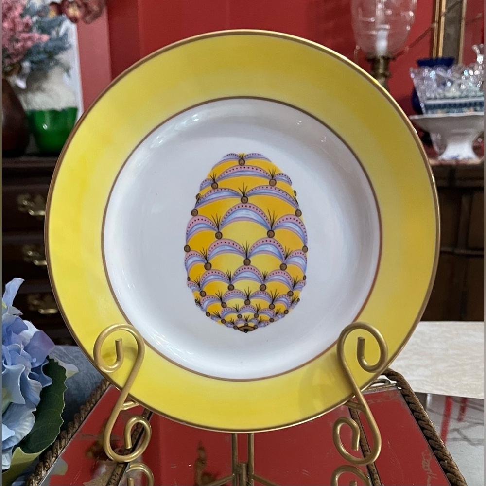 Limoges Plate Veritable Porcelaine Faberge Egg Design, Email de Limoges Yellow